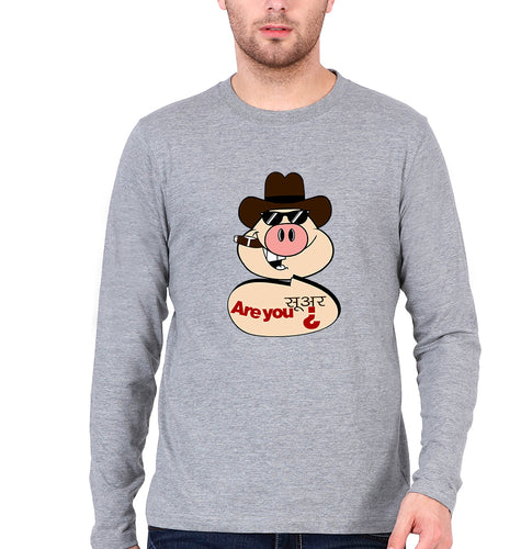 Pig Funny Full Sleeves T-Shirt for Men-Grey Melange-Ektarfa.online