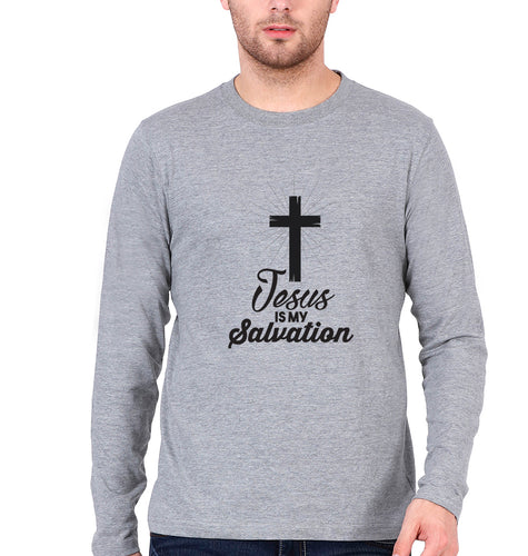 Jesus Full Sleeves T-Shirt for Men-Grey Melange-Ektarfa.online