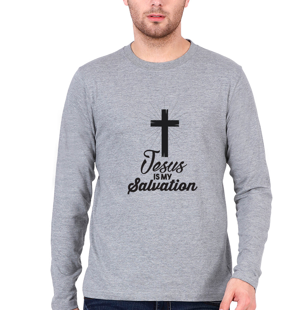 Jesus Full Sleeves T-Shirt for Men-S(38 Inches)-Grey Melange-Ektarfa.online
