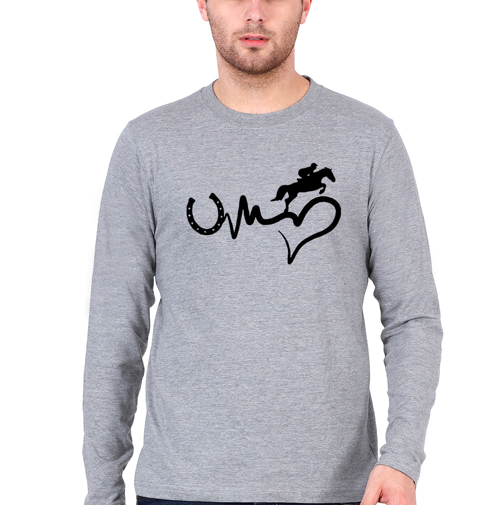 Horse Riding Full Sleeves T-Shirt for Men-Grey Melange-Ektarfa.online