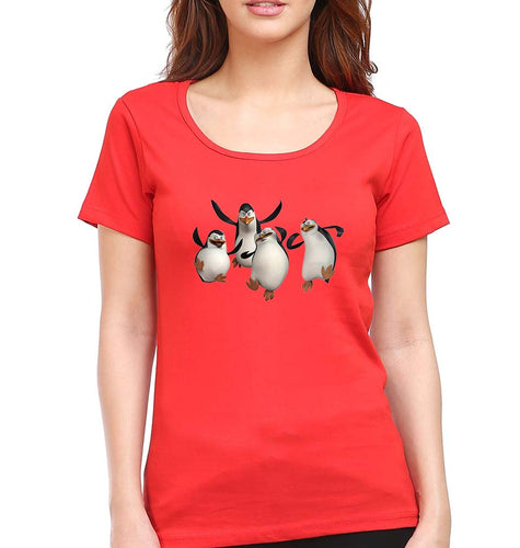 Penguins of Madagascar T-Shirt for Women-Red-Ektarfa.online