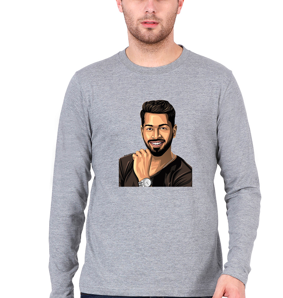 Hardik Pandya Full Sleeves T-Shirt for Men-Grey Melange-Ektarfa.online