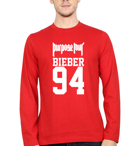 Purpose Tour Bieber Full Sleeves T-Shirt for Men-Red-Ektarfa.online
