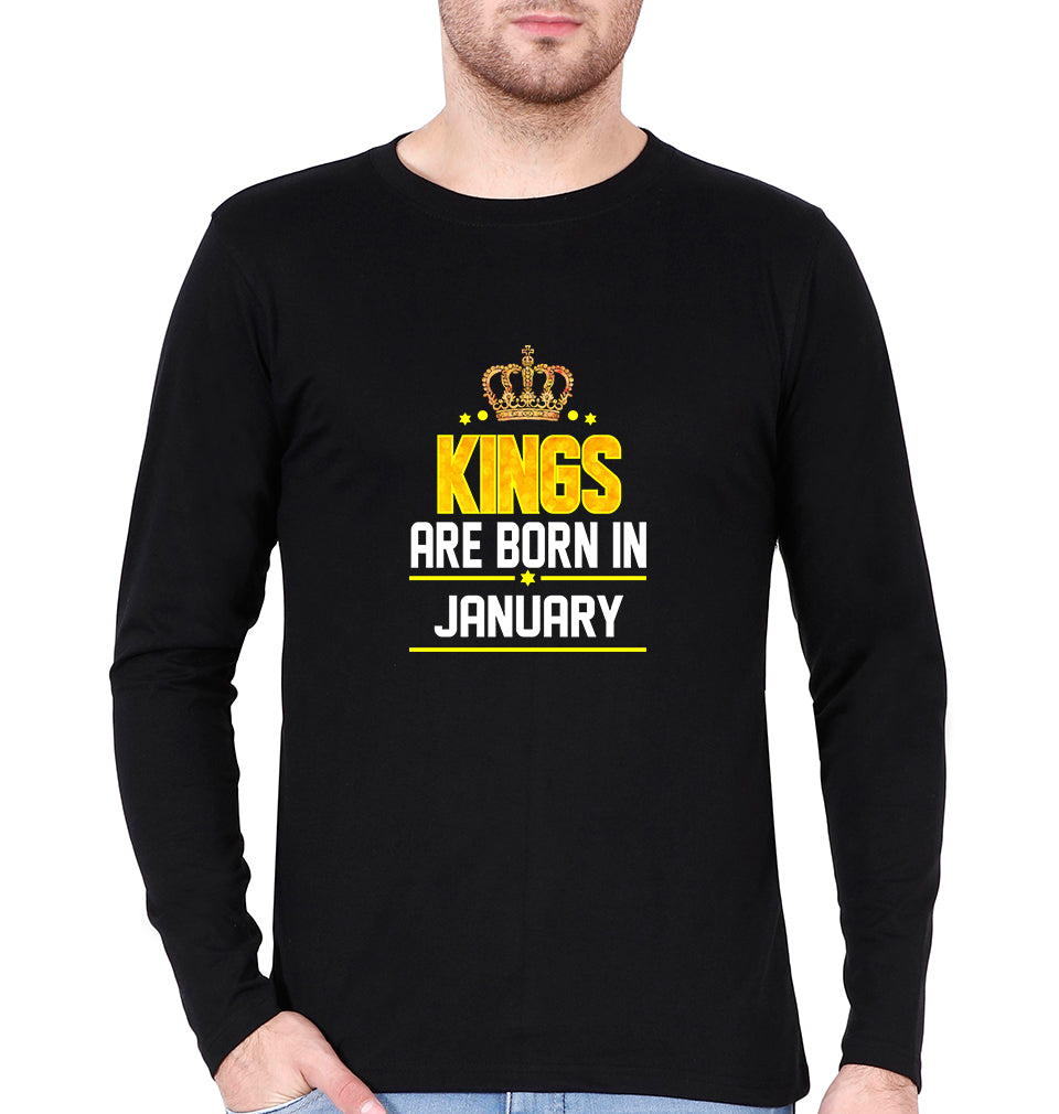 Kings Are Born In January Full Sleeves T-Shirt for Men-Black-Ektarfa.online