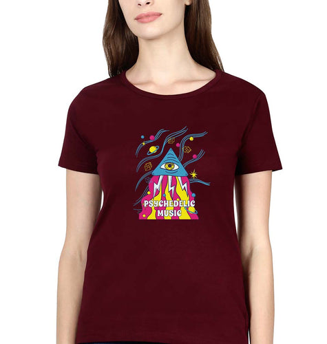 Psychedelic Music T-Shirt for Women-Maroon-Ektarfa.online