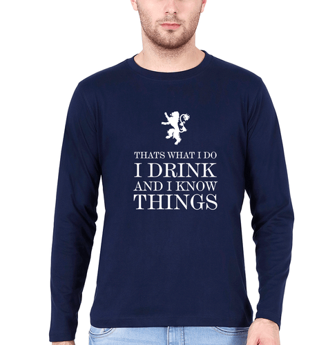 GOT Game of Thrones I Drink And Know Things Full Sleeves T-Shirt for Men-Navy Blue-Ektarfa.online