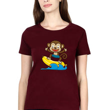 Load image into Gallery viewer, Monkey Banana T-Shirt for Women-XS(32 Inches)-Maroon-Ektarfa.online
