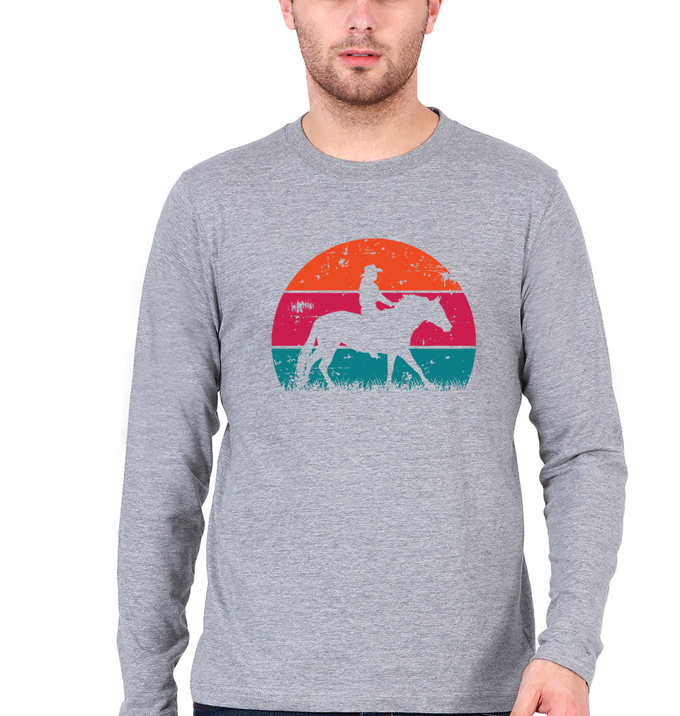 Horse Riding Full Sleeves T-Shirt for Men-Grey Melange-Ektarfa.online
