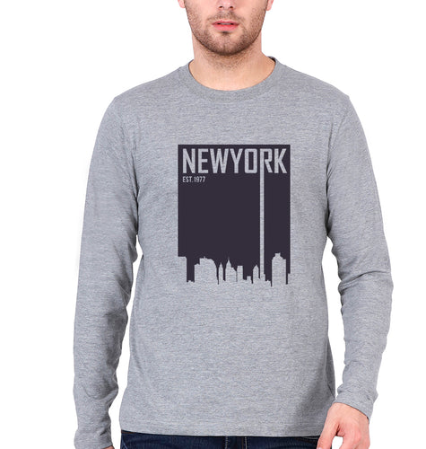 New York Full Sleeves T-Shirt for Men-Grey Melange-Ektarfa.online