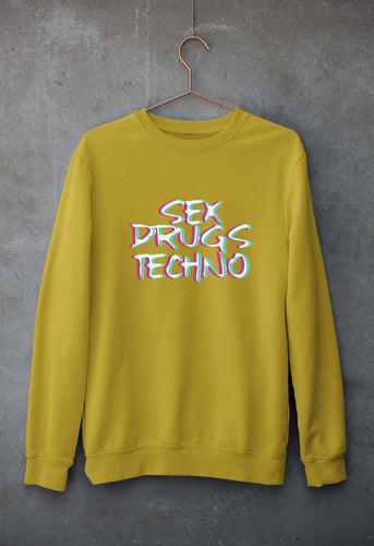 Sex Drugs Techno Unisex Sweatshirt for Men/Women-Mustard Yellow-Ektarfa.online