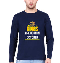 Load image into Gallery viewer, Kings Are Born In October Full Sleeves T-Shirt for Men-Navy Blue-Ektarfa.online
