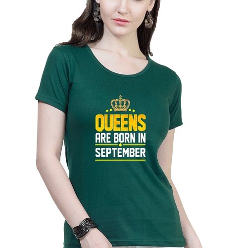 Queens Are Born In September T-Shirt for Women-Dark Green-Ektarfa.online