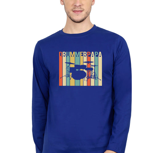 Drummer Papa Full Sleeves T-Shirt for Men-Royal blue-Ektarfa.online