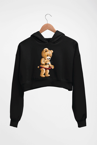 Domrebel Bear Crop HOODIE FOR WOMEN-Black-Ektarfa.online