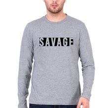 Load image into Gallery viewer, Savage Full Sleeves T-Shirt for Men-S(38 Inches)-Grey Melange-Ektarfa.online
