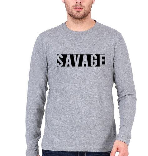 Savage Full Sleeves T-Shirt for Men-Grey Melange-Ektarfa.online
