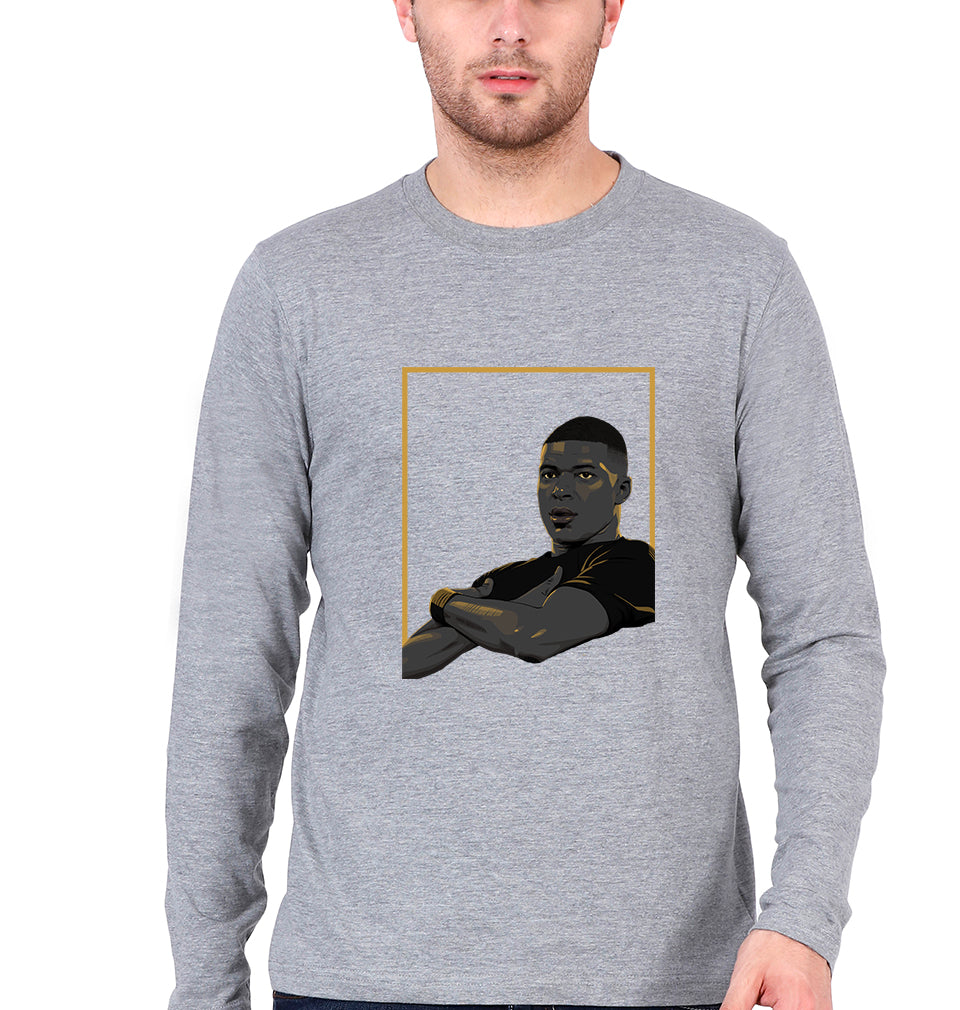 Kylian Mbappé Full Sleeves T-Shirt for Men-Grey Melange-Ektarfa.online