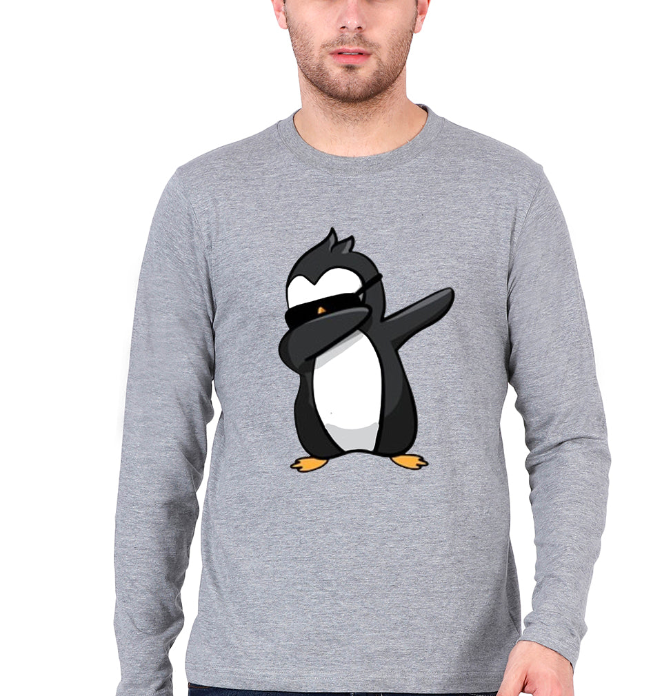 Dab Penguin Full Sleeves T-Shirt for Men-Grey Melange-Ektarfa.online