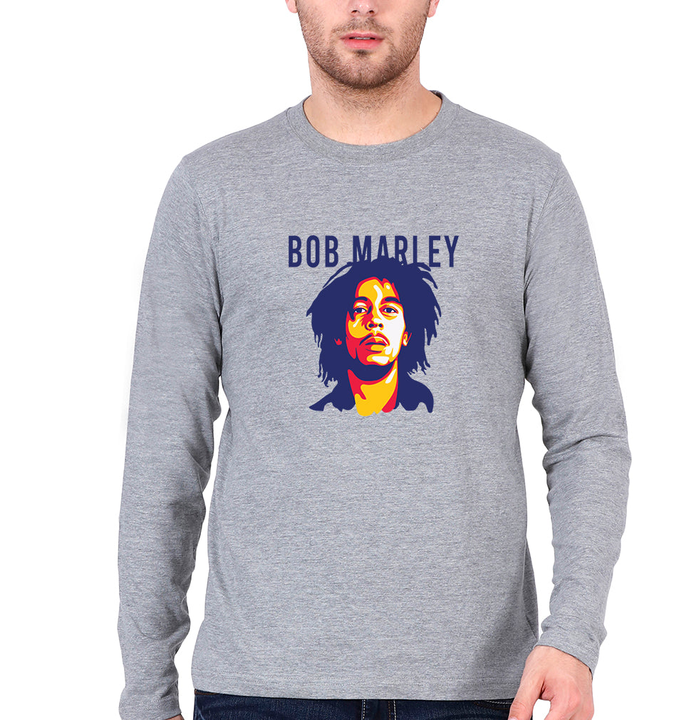 Bob Marley Full Sleeves T-Shirt for Men-Grey Melange-Ektarfa.online