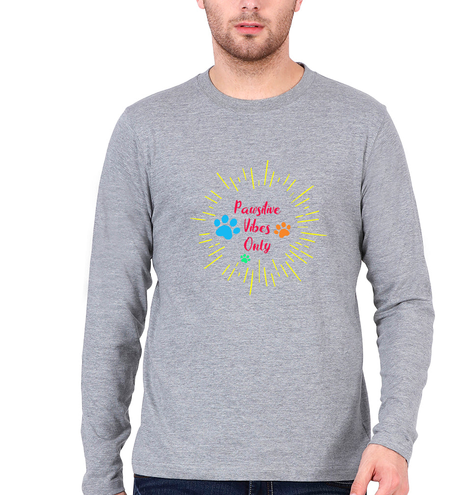 Dog Positive Vibes Full Sleeves T-Shirt for Men-Grey Melange-Ektarfa.online