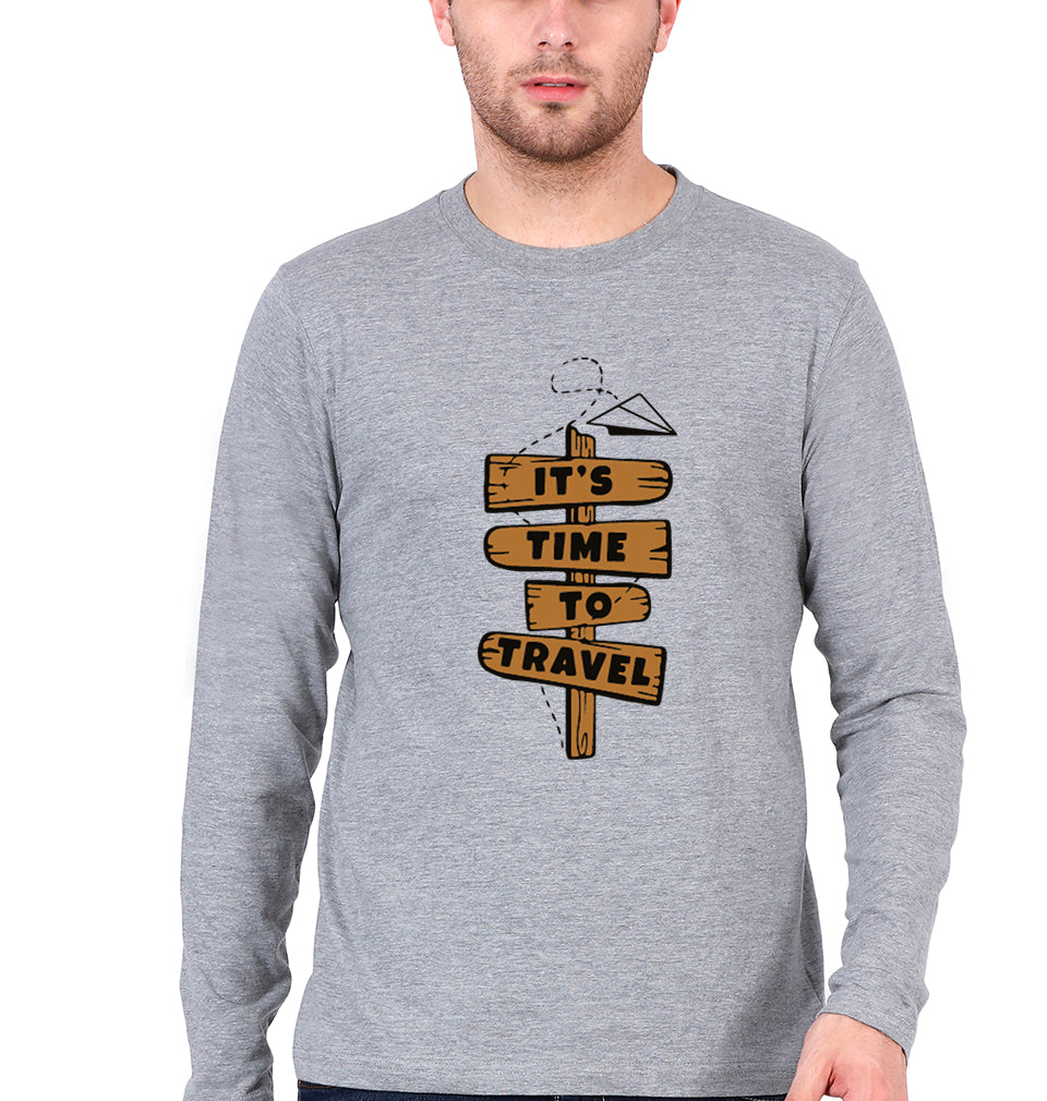 Travel Full Sleeves T-Shirt for Men-Grey Melange-Ektarfa.online