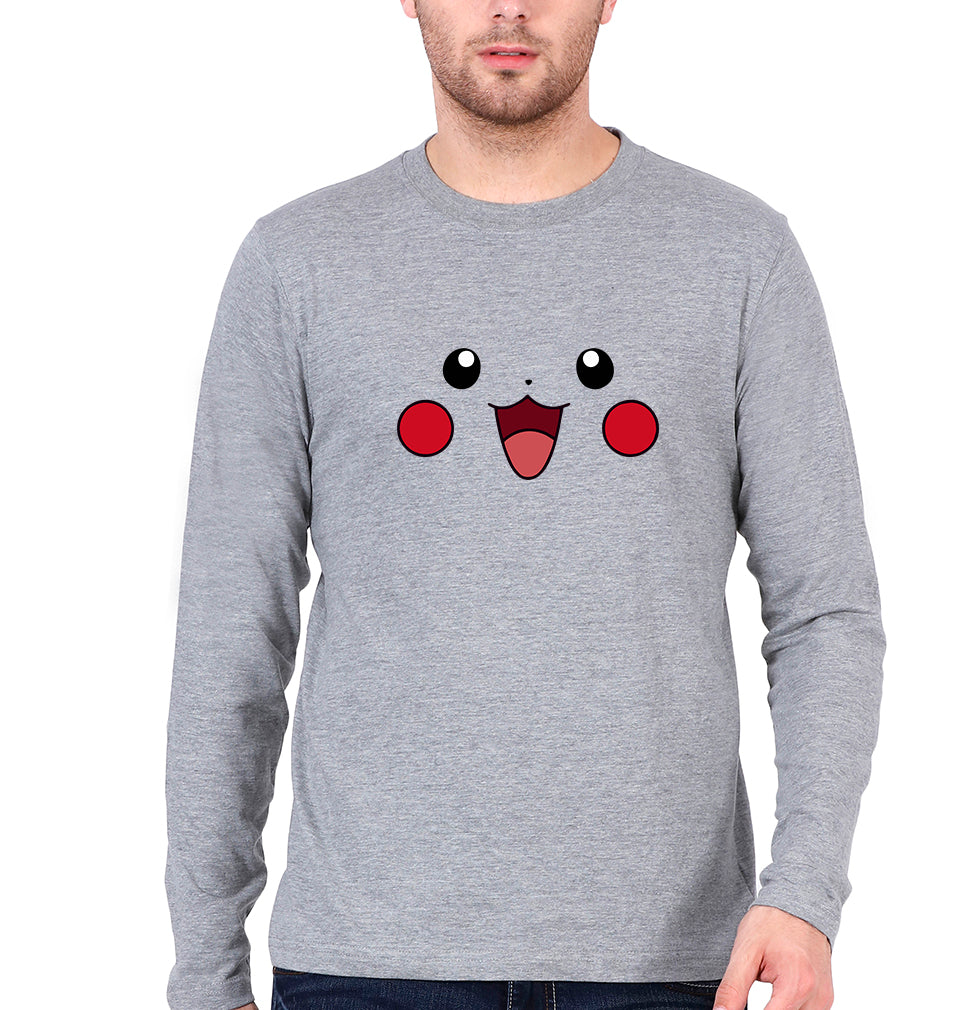 Pikachu Full Sleeves T-Shirt for Men-Grey Melange-Ektarfa.online