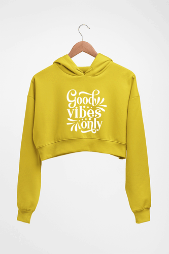 Good Vibes Only Crop HOODIE FOR WOMEN-Mustard Yellow-Ektarfa.online