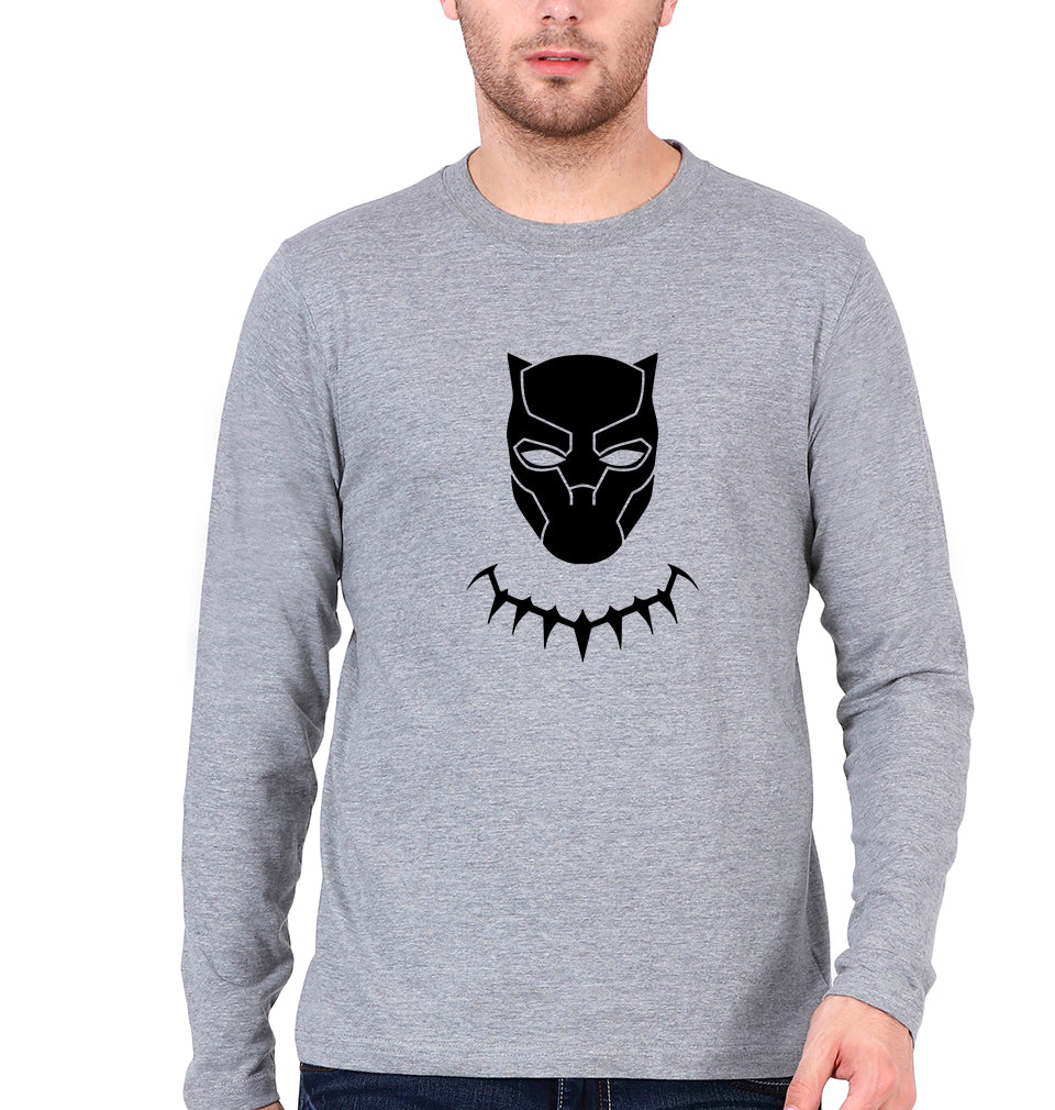 Black Panther Superhero Full Sleeves T-Shirt for Men-Grey Melange-Ektarfa.online