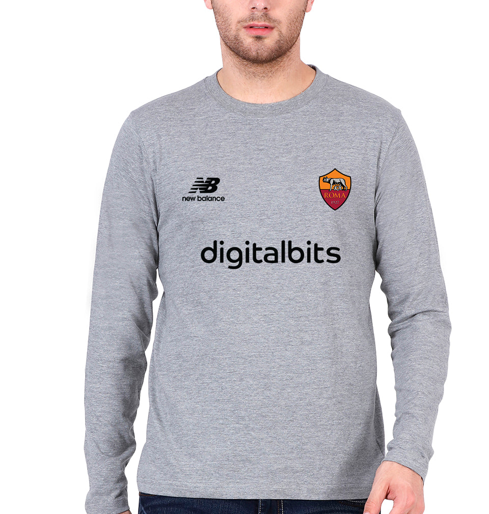 A.S. Roma 2021-22 Full Sleeves T-Shirt for Men-S(38 Inches)-Grey Melange-Ektarfa.online