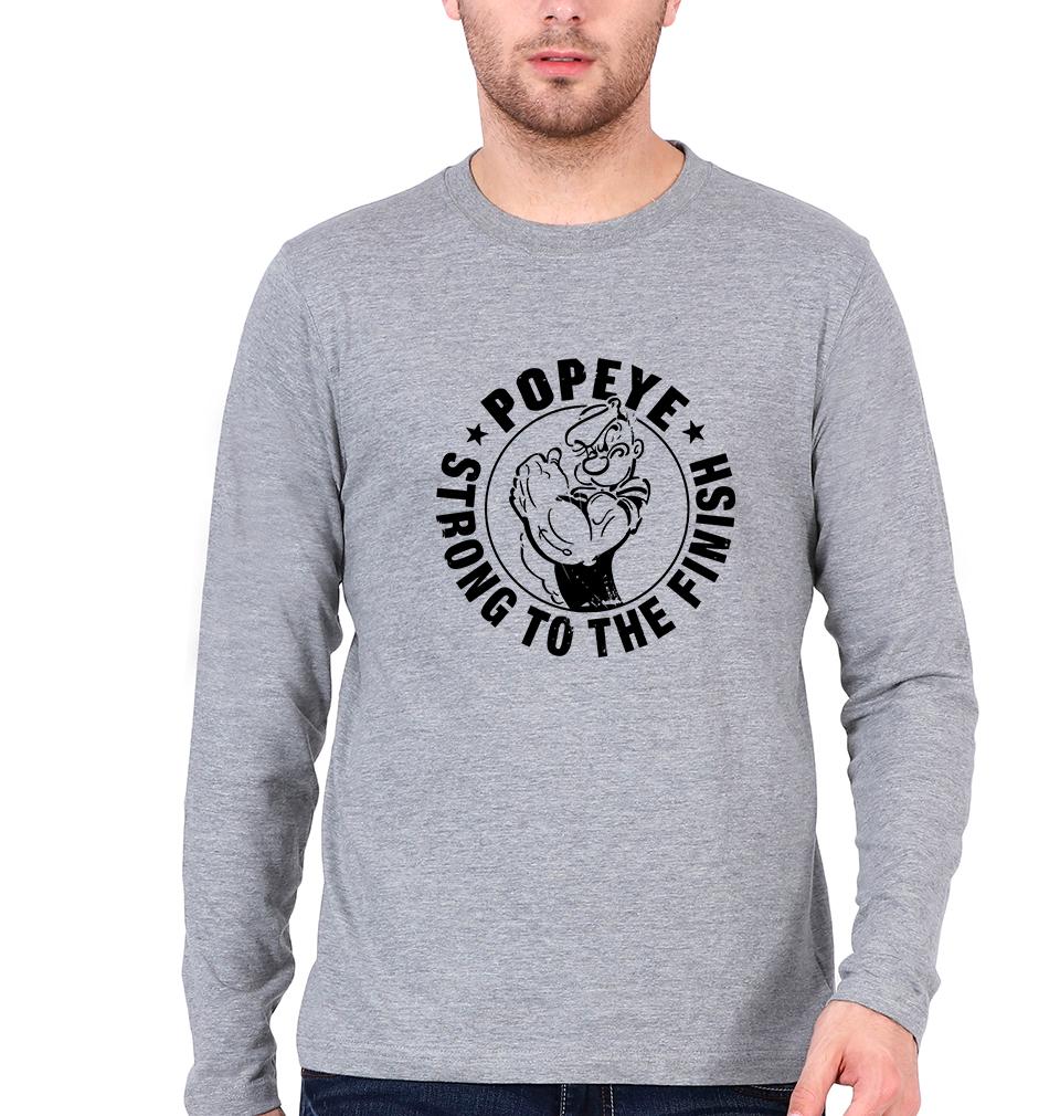 Popeye Full Sleeves T-Shirt for Men-S(38 Inches)-Grey Melange-Ektarfa.online