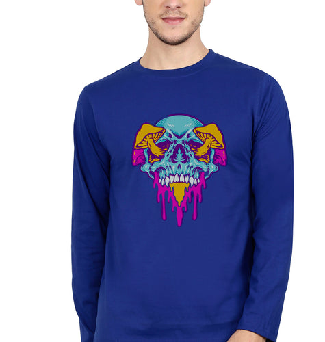 Trippy Psychedelic Skull Full Sleeves T-Shirt for Men-royal blue-Ektarfa.online