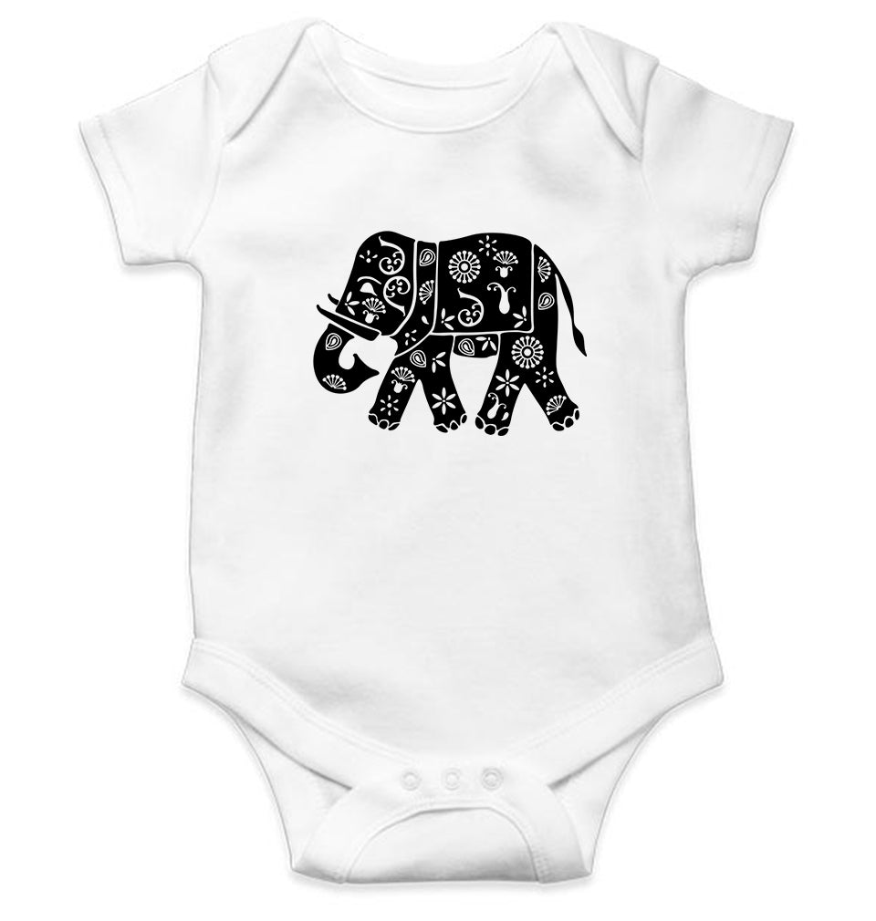 Elephant Kids Romper For Baby Boy/Girl-0-5 Months(18 Inches)-White-Ektarfa.online