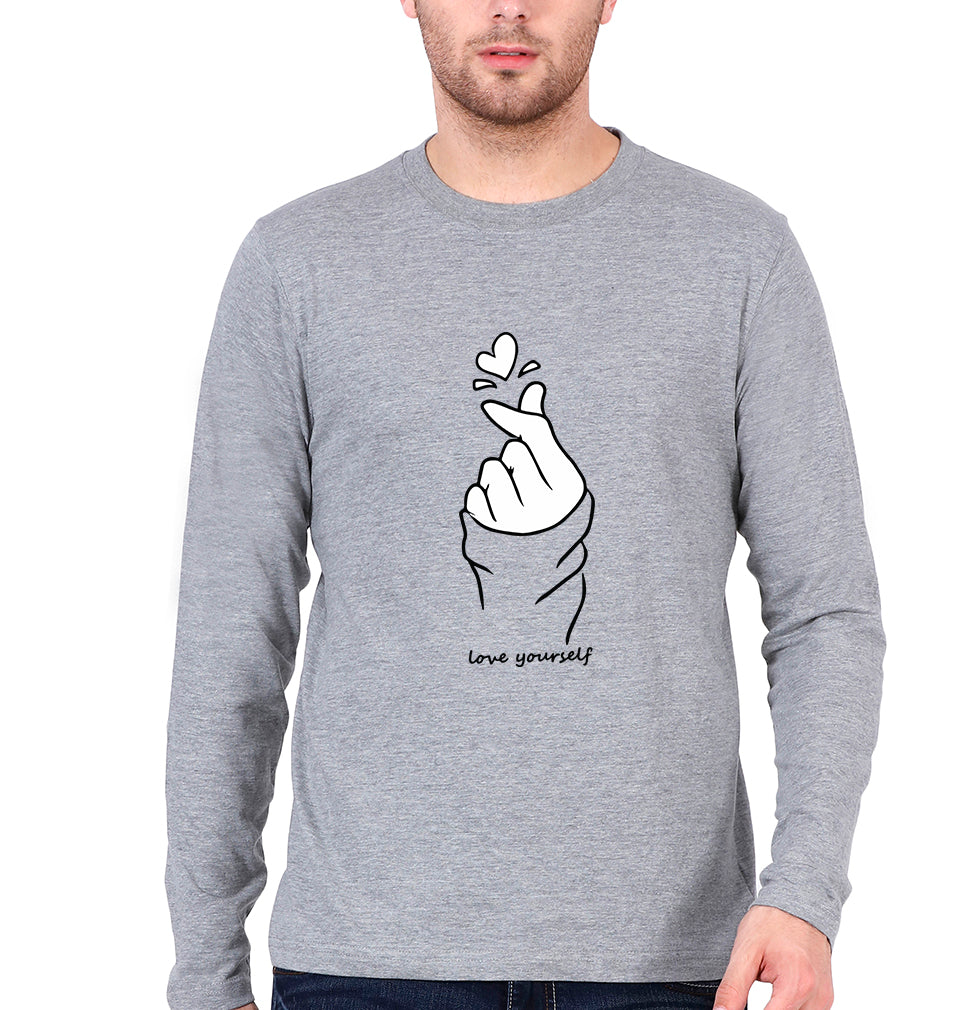 Love Yourself Full Sleeves T-Shirt for Men-S(38 Inches)-Grey Melange-Ektarfa.online
