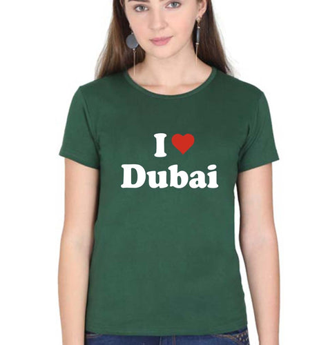 I Love Dubai T-Shirt for Women-Dark Green-Ektarfa.online