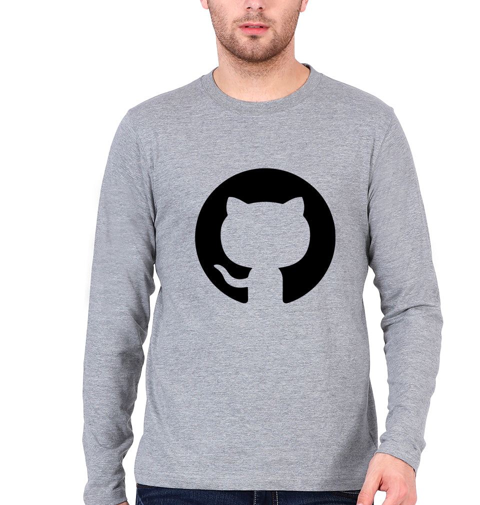 GitHub Full Sleeves T-Shirt for Men-Grey Melange-Ektarfa.online