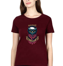 Load image into Gallery viewer, Owl Music T-Shirt for Women-XS(32 Inches)-Maroon-Ektarfa.online
