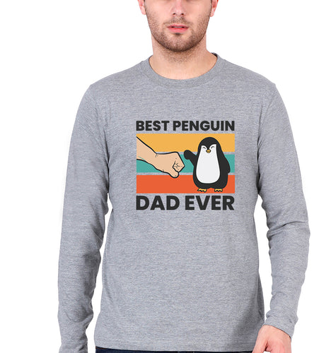 Penguin Dad Full Sleeves T-Shirt for Men-Grey Melange-Ektarfa.online