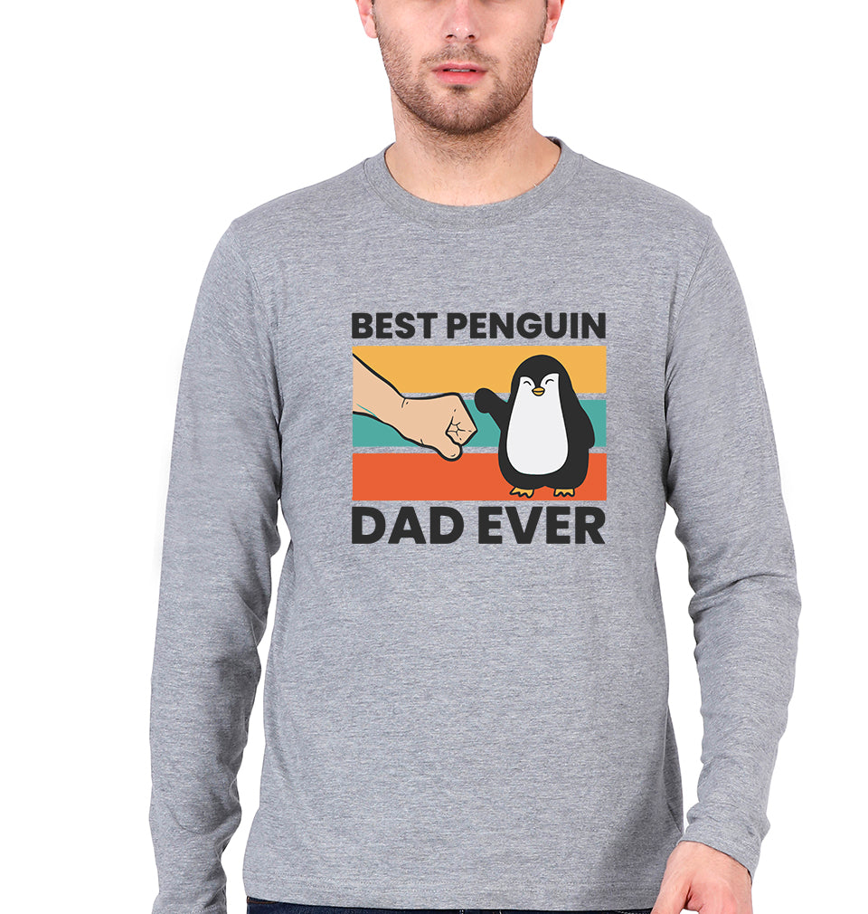 Penguin Dad Full Sleeves T-Shirt for Men-Grey Melange-Ektarfa.online