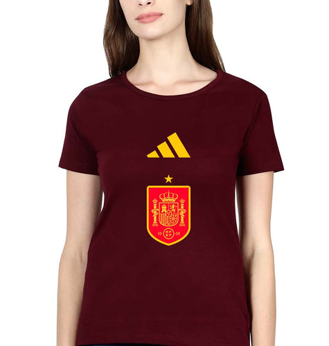 Spain Football T-Shirt for Women-Maroon-Ektarfa.online