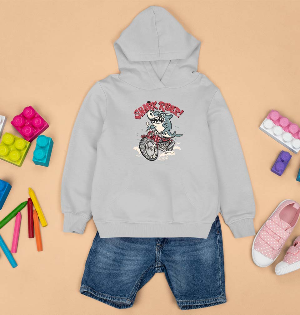Shark Rider Kids Hoodie for Boy/Girl-0-1 Year(22 Inches)-Grey-Ektarfa.online