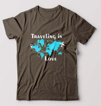Load image into Gallery viewer, Traveling is Love T-Shirt for Men-Olive Green-Ektarfa.online
