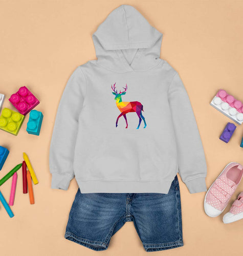 POLYGONAL DEER Kids Hoodie for Boy/Girl-0-1 Year(22 Inches)-Grey-Ektarfa.online