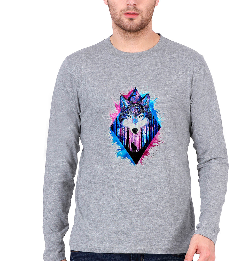 Wolf Full Sleeves T-Shirt for Men-Grey Melange-Ektarfa.online
