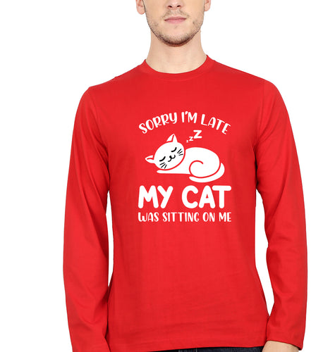 Cat Full Sleeves T-Shirt for Men-RED-Ektarfa.online