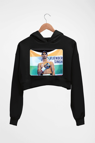 Vijender Singh Crop HOODIE FOR WOMEN-Black-Ektarfa.online