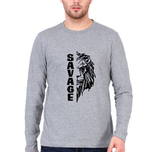 Load image into Gallery viewer, Savage Lion Full Sleeves T-Shirt for Men-Grey Melange-Ektarfa.online
