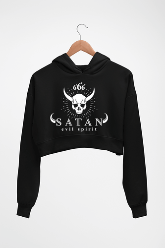 O-Parts Hunter 666 Satan Crop HOODIE FOR WOMEN-Black-Ektarfa.online