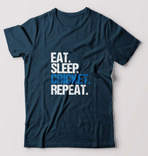 Load image into Gallery viewer, Eat Sleep Cricket Repeat T-Shirt for Men-S(38 Inches)-Petrol Blue-Ektarfa.online
