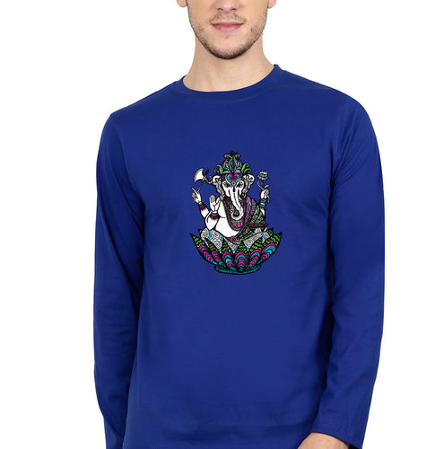Psychedelic Ganesha Full Sleeves T-Shirt for Men-Royal Blue-Ektarfa.online