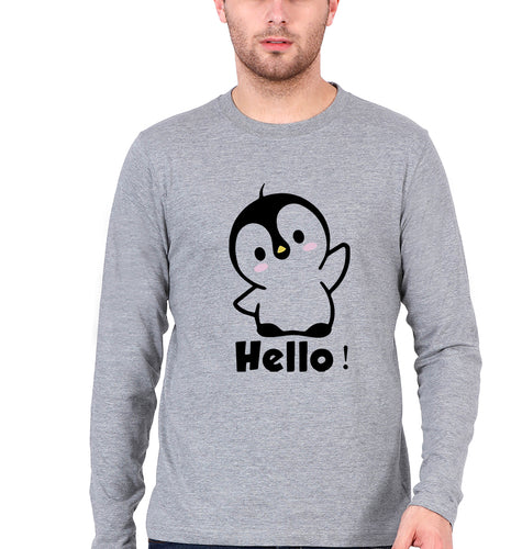 Penguin Hello Full Sleeves T-Shirt for Men-Grey Melange-Ektarfa.online